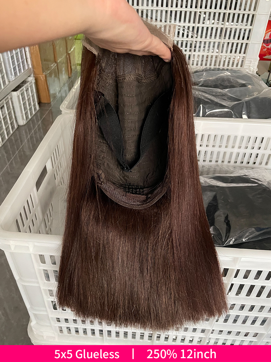 5x5 Bob Double Drawn Wig 100% Human Hair Glueless Lace Front Wig #2 Vietnamese Bone Straight 250% Lace Closure Human Hair Wigs