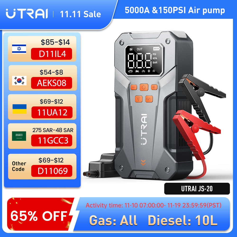 UTRAI 150PSI 5000A Jump Starter met luchtcompressor voor alle gas- en 10,0L dieselmotoren Startapparaat Autostarter ﻿