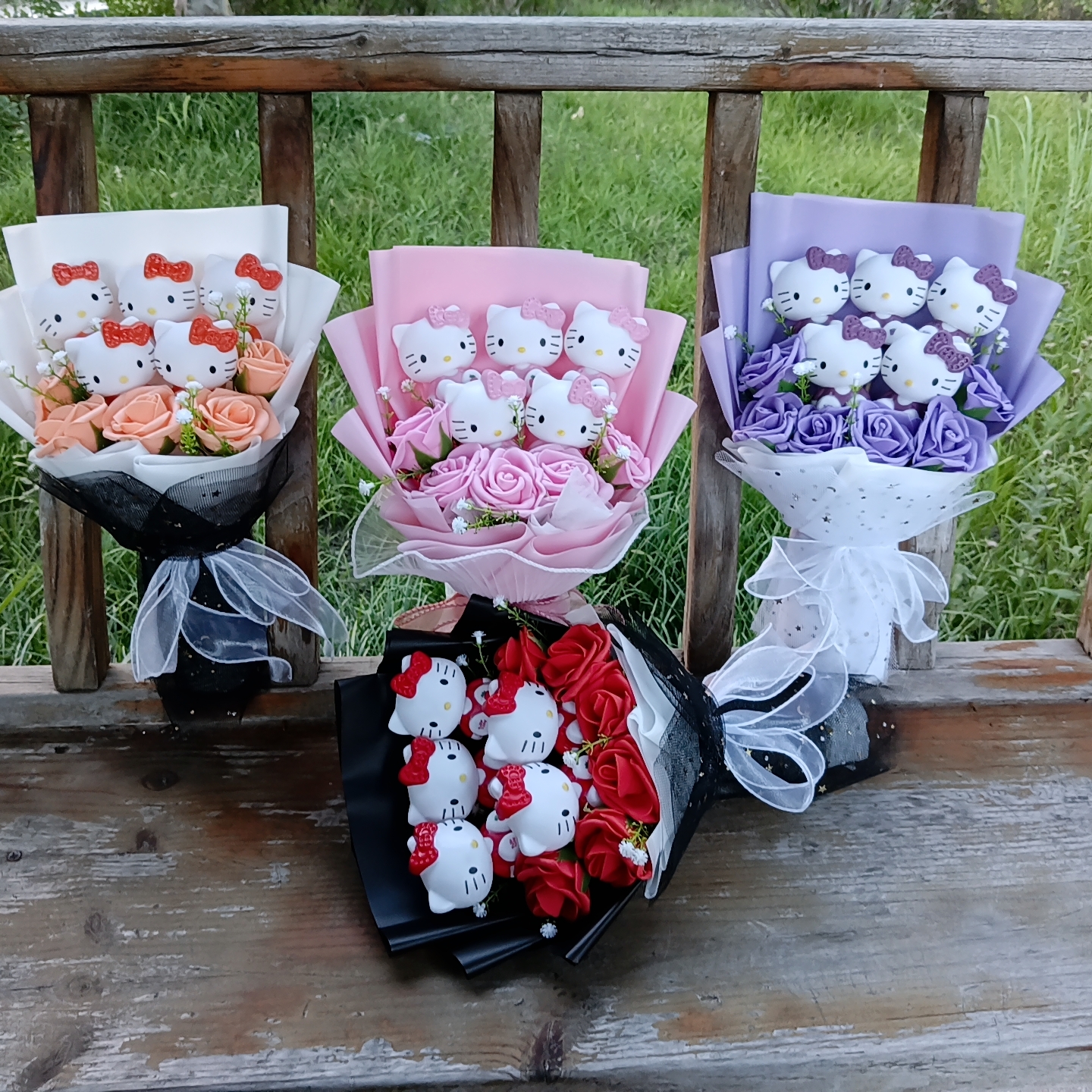 Hello Kitty pluche boeket met roos Kawaii Anime pluizig gevulde pluche pop Kerstmis Valentijnsdag vakantie verjaardagscadeau