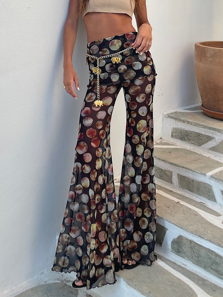 Mozision malha leopardo impressão calças mulher moda cintura alta impressão calças de perna larga feminino elegante impresso calças compridas bottoms
