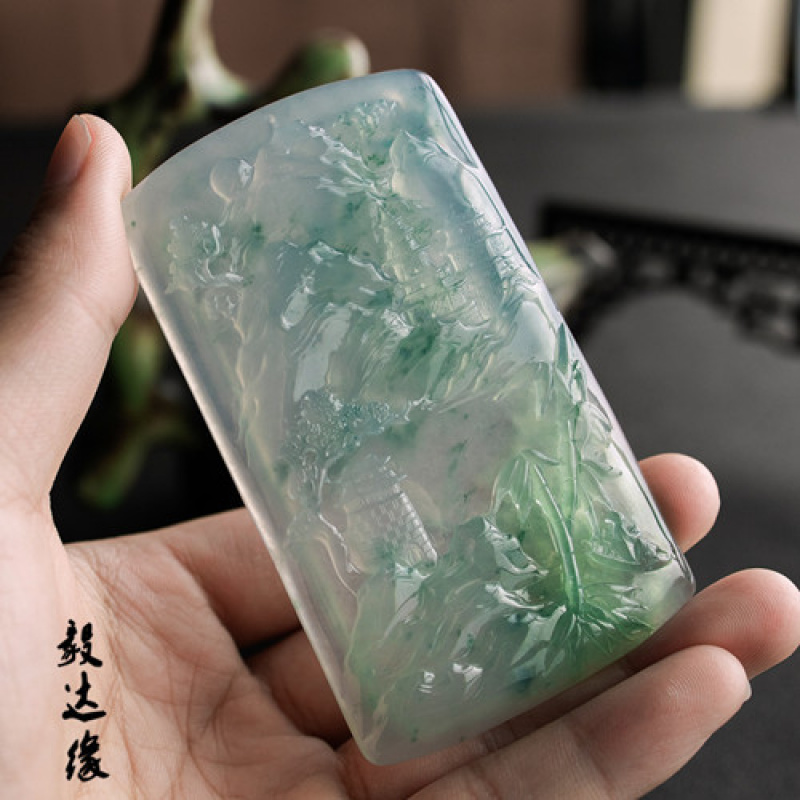 Colgante de Jade de Myanmar, colgante de paisaje de flores flotantes de hielo alto, colgante de Wushi tipo hielo, adorno colgante de jadeíta para hombre, colgante de paisaje