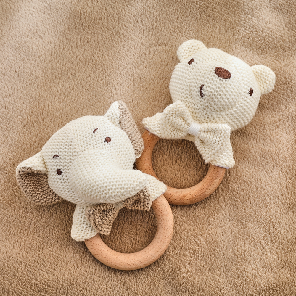 1PC Ребенок Погремушка Игрушки Вязание Животное Милый Медведь Игрушки Kawaii Деревянный Teether Ребенок Мультфильм Мобильная Кроватка Деревянные Новорожденный Погремушка Игрушки