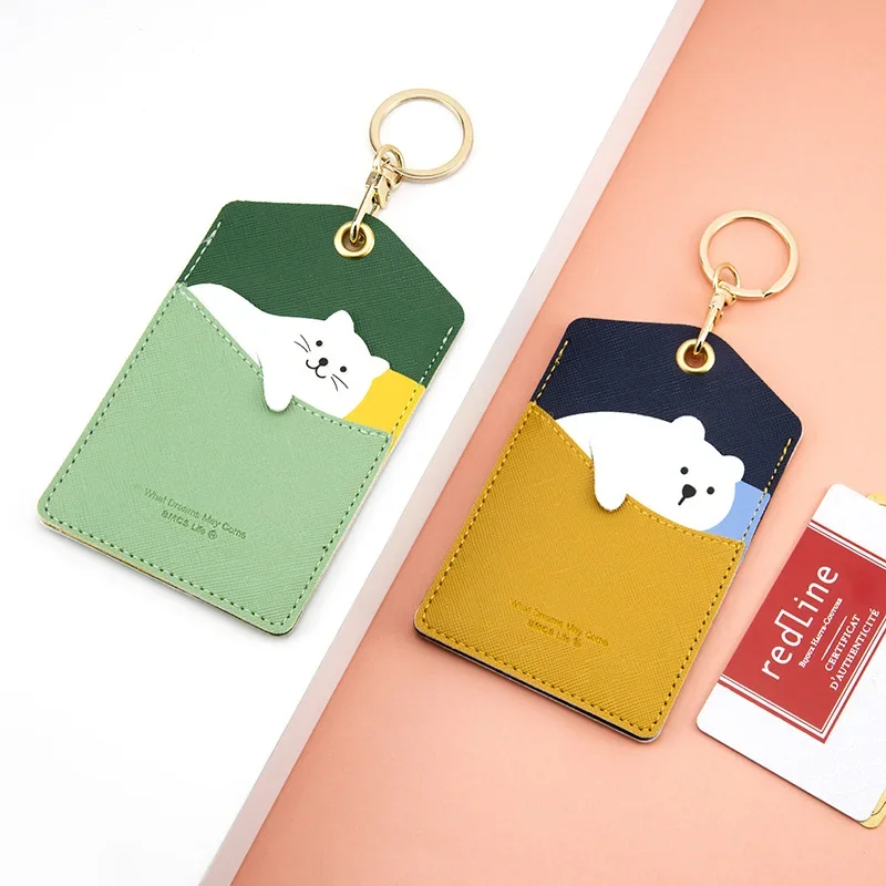 น่ารัก Kartu Animal Pu Keyring ทำงานที่ใส่บัตร Key ผู้ถือ Poodle Keychain ID ป้องกันลิฟท์การ์ดจี้