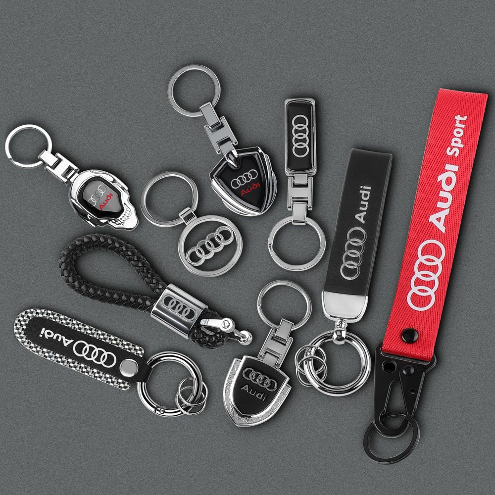 รถ Stying 3D โลหะหนัง Key ผู้ถือแหวนพวงกุญแจพวงกุญแจสําหรับ AUDI Sline A5 A6 C6 C5 A1 A7 A8 Q2 Q3 S3 RS4 A4 B5 B6 A3 8P