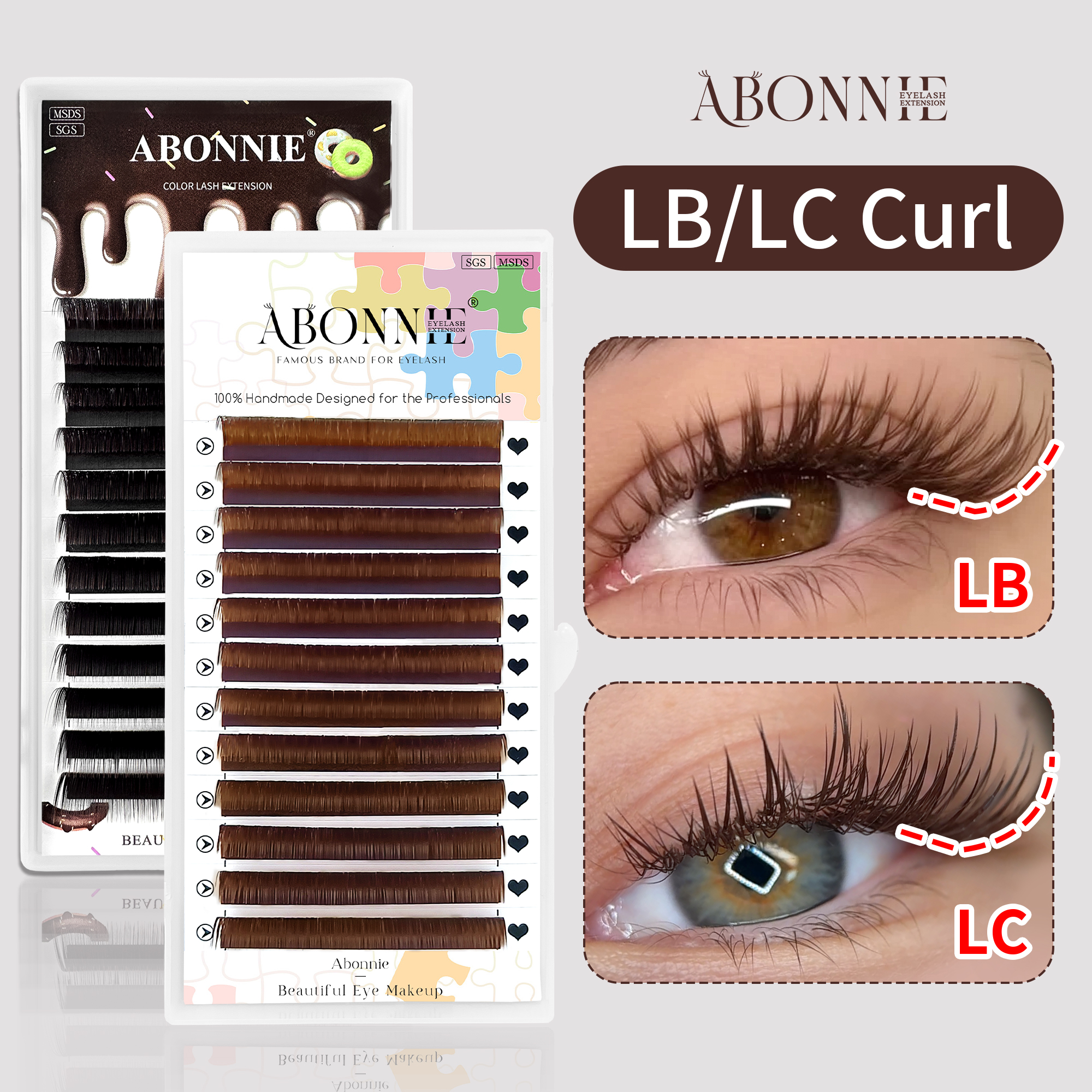 ABONNIE LB LC Curl Cocoa Brown Chocolate Brown Classic Eyelashes Extensions 0.05/0.07 Individual Soft Natural False Lashes