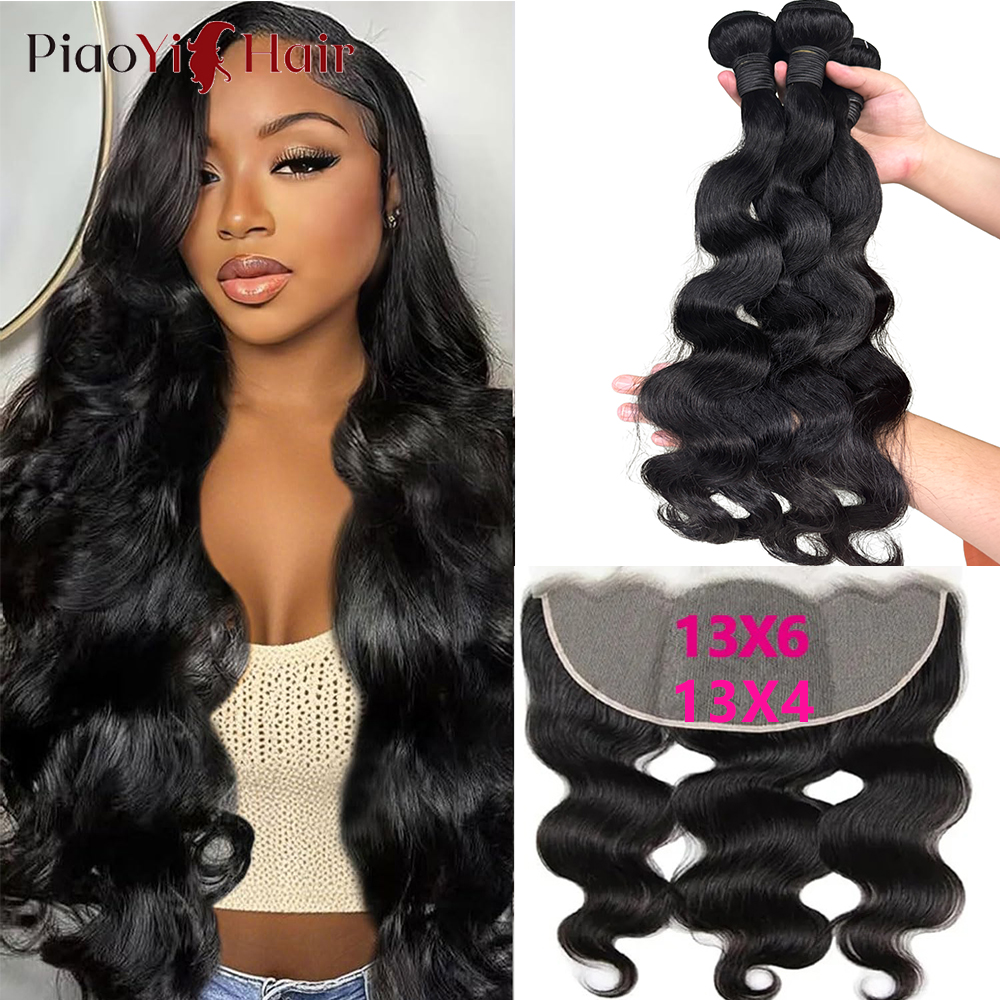 Onda do corpo pacotes de cabelo humano com fechamento transparente 13x4 13x6lace frontal 100% pacotes de cabelo humano cru com fechamento qualidade superior