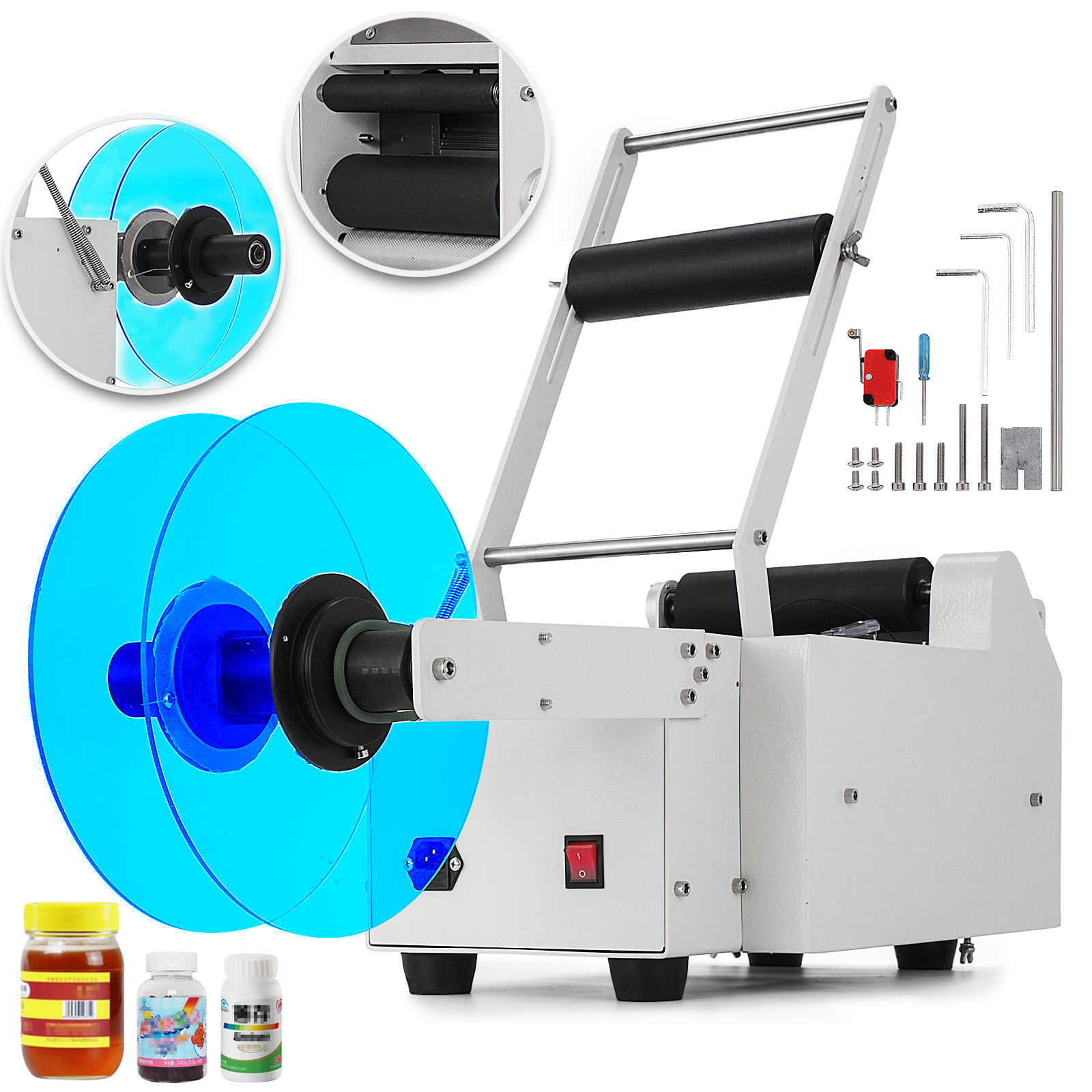 SucceBuy MT-50 Mesin Pelabelan Botol Semi-otomatis Printer Perekat Listrik dengan Bulat untuk Botol Logam Kaca Plastik PET