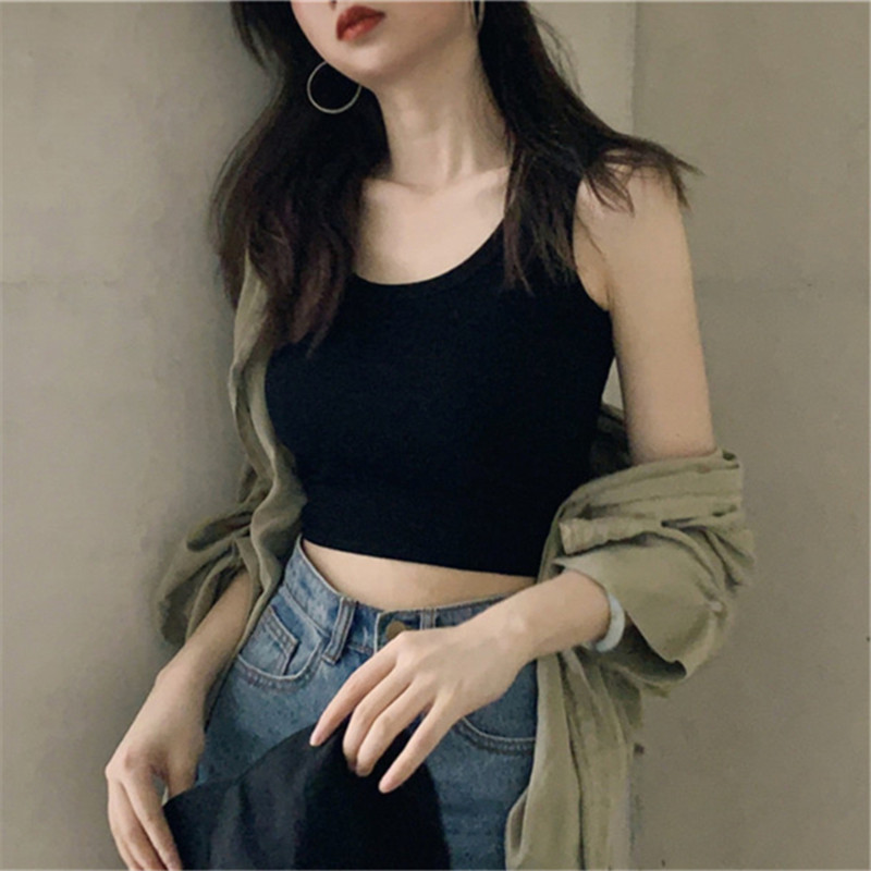 Camiseta sin mangas con cuello Halter para mujer, Top corto negro, camisola sin espalda, moda informal, Chaleco corto sin mangas para mujer