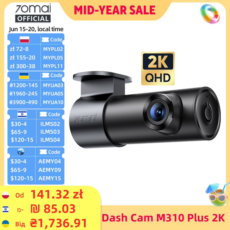 70mai Dash Cam M310 Plus 2K 1440P 143 ° FOV F1.55 Intelligente Sprachsteuerung 24H Parküberwachung Nachtsicht 70mai M310 Plus 2K Auto-DVR