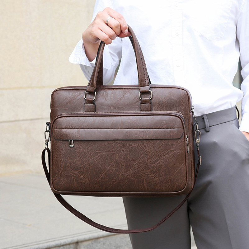 Teczka ze skóry PU dla mężczyzn torebka na laptopa Folder na ramię biuro biznes Vintage Messenger Portfolio Crossbody designerska torba