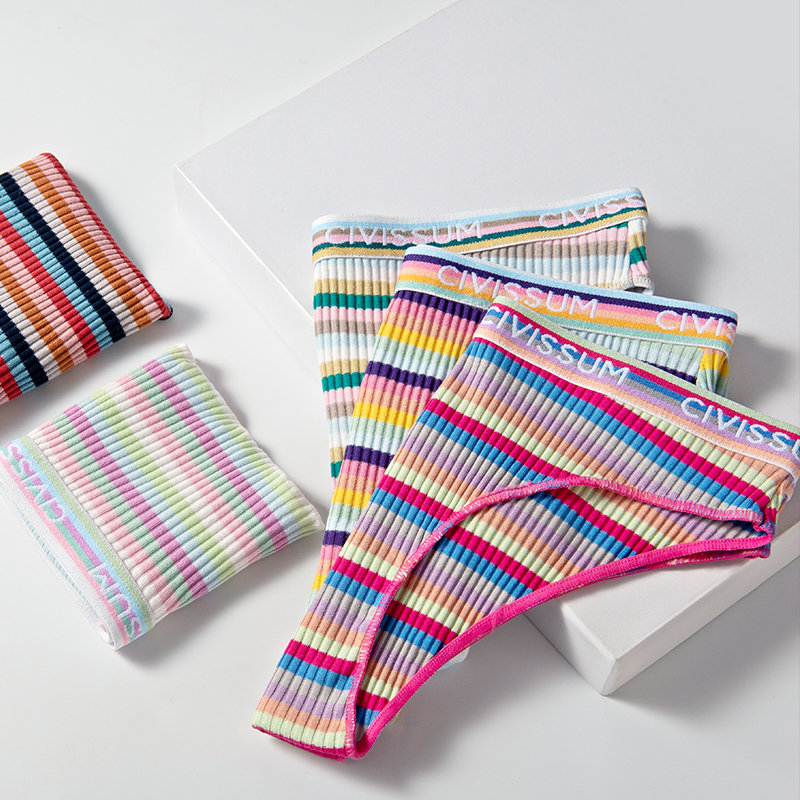 3 Teile/satz Frauen Baumwolle Halb Hüfte Höschen Weiblichen Niedrigen Taille Unterwäsche Sexy Bunte Regenbogen Gestreiften Dessous Mädchen Nette Briefs NK606