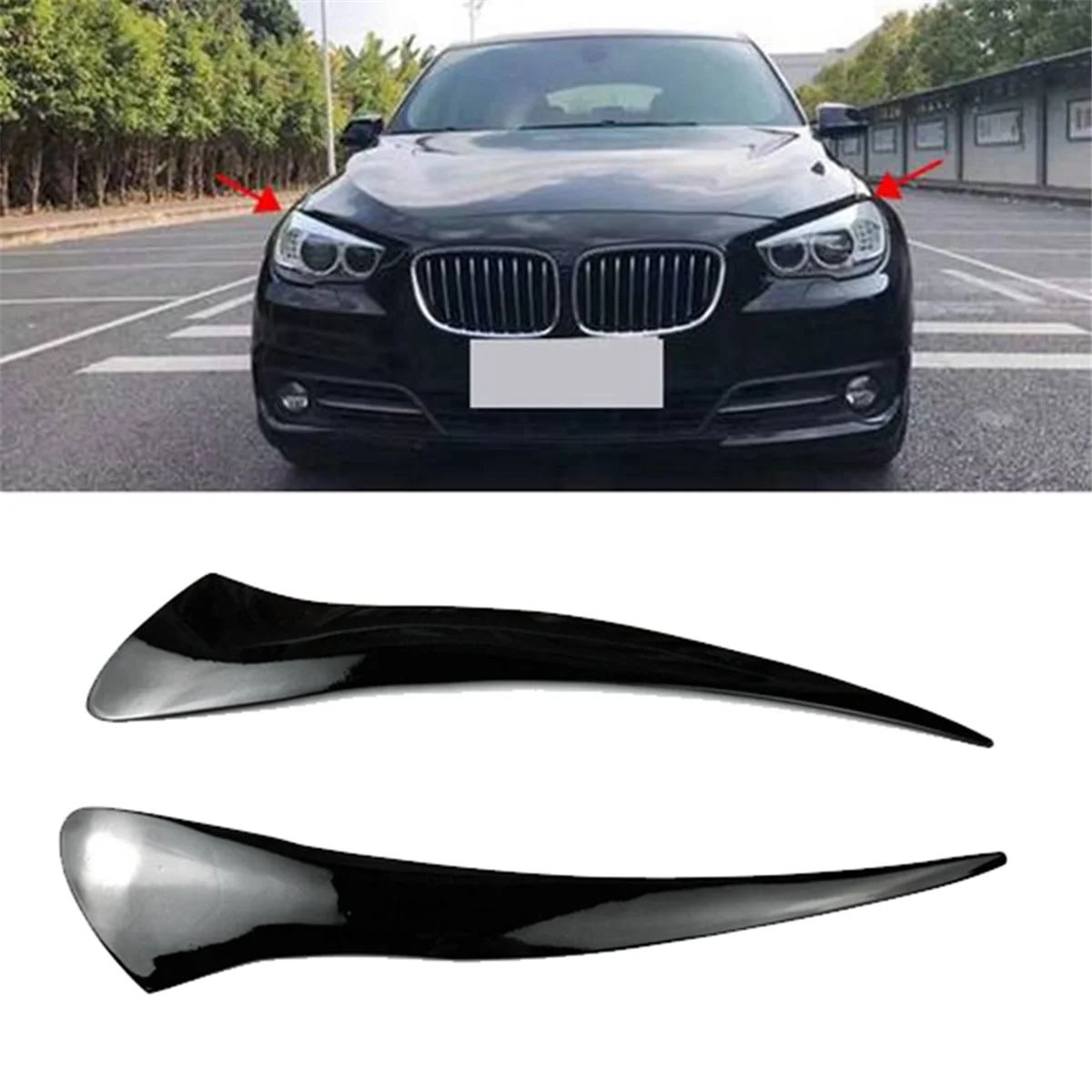 X-T Car Front Headlight Cover Head Light Lamp Eyelid Eyebrow Trim for BMW 5 Series GT GT528 GT535 GT550 F07 2010-2017 Resin