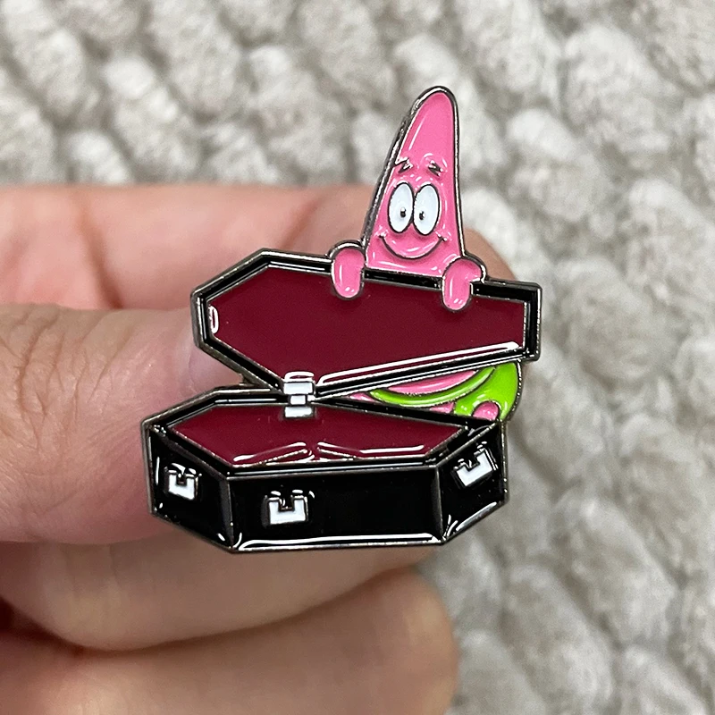 Patriick star estrella de mar ataúd esmalte Pin Anime dibujos animados Meme broches
