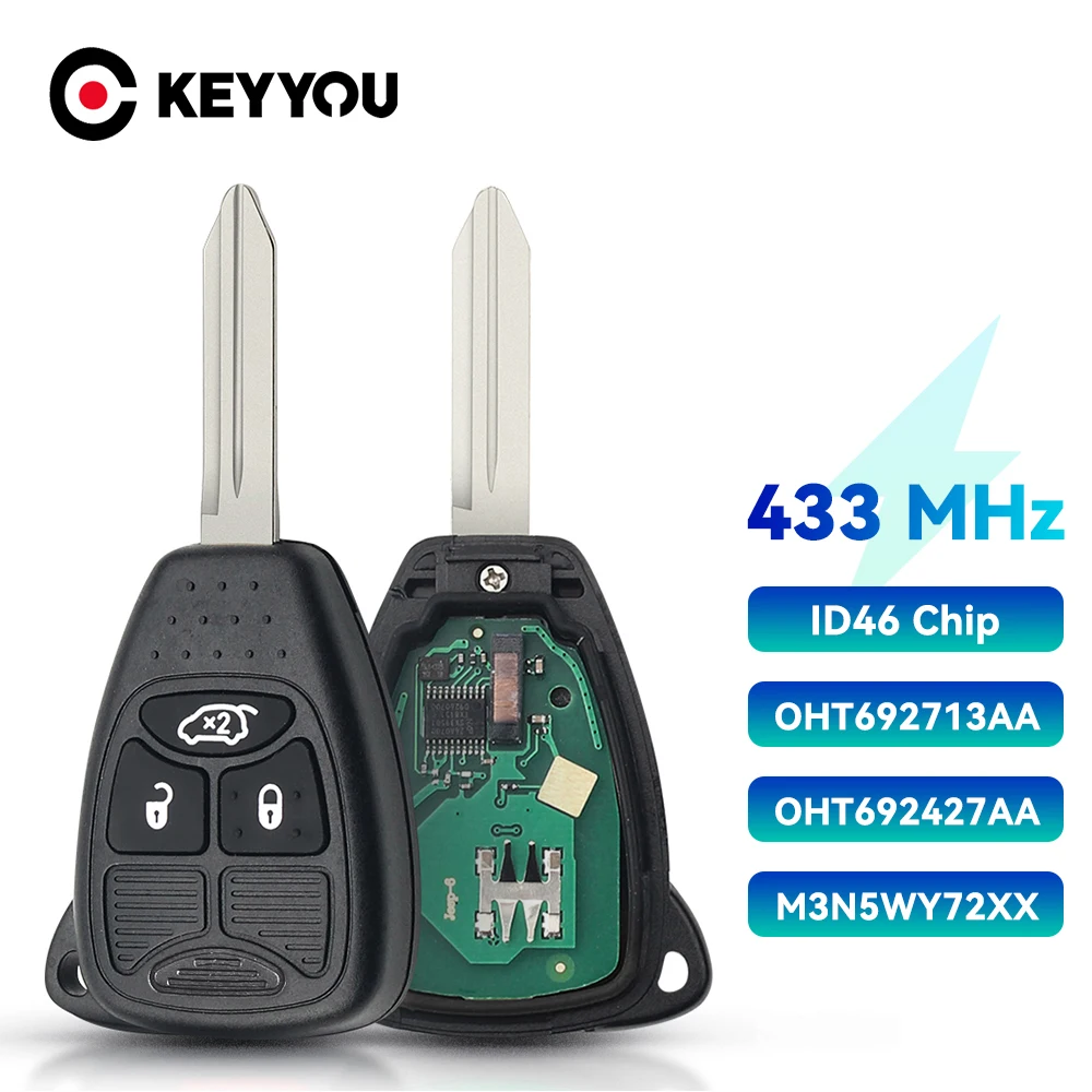 KEYYOU Kunci Mobil Jarak Jauh untuk Dodge RAM JEEP Commander Compass Grand Cherokee Liberty Wrangler Chrysler OHT692427AA 315Mhz ID46