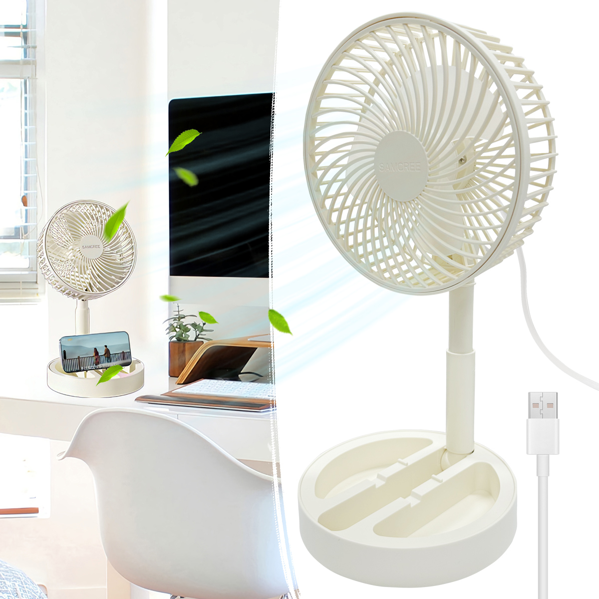 Ventilador pequeño con enchufe directo USB, ventilador de refrigeración portátil, circulador de aire de escritorio plegable para interiores y exteriores