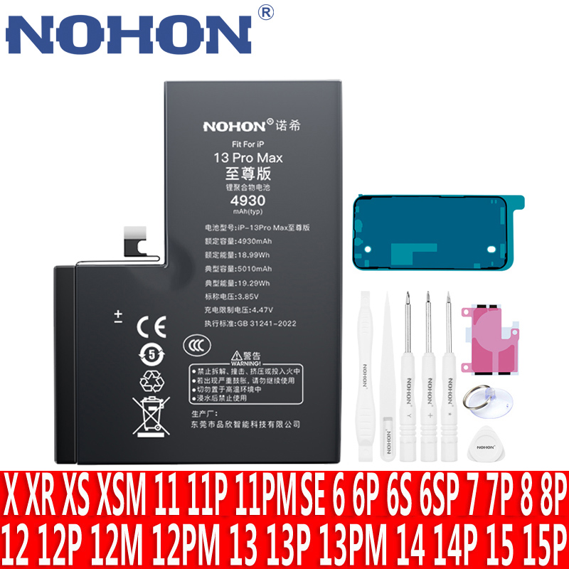 Аккумулятор NOHON для iPhone 6S 7 8 X XR XS 11 12 13 Mini 14 Pro 15 Pro Max, оригинальный, с увеличенной емкостью, гарантия 1 год