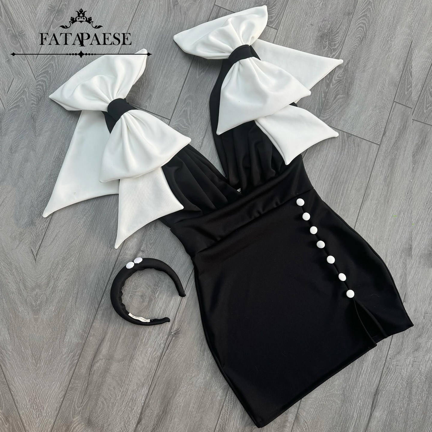 FATAPAESE Vestido personalizado para mãe da noiva com uma figura real abraçando tecido elástico detalhado com botões e arcos vestido formal