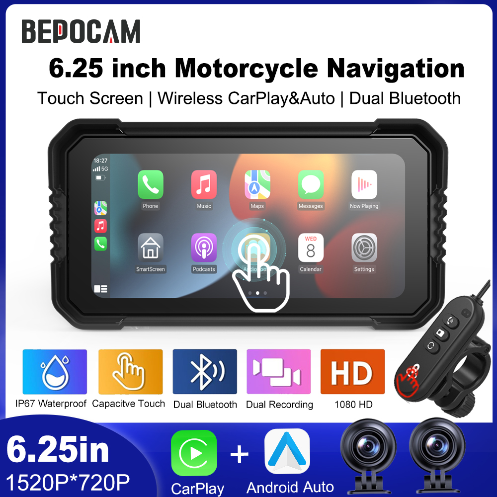 BEPOCAM 5/6,25 дюйма Carplay Мотоцикл DVR Навигация GPS Беспроводной CarPlay Android Auto Airplay Дисплей Экран Монитор IPX7