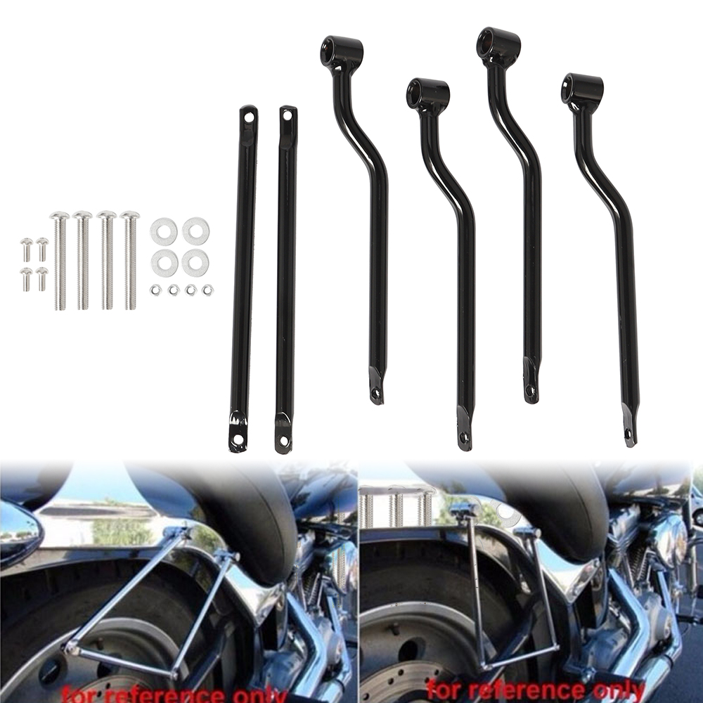 For Kawasaki Honda Yamaha Suzuki Harley Motorcycle Black Universal Saddle Bag Support Bars Mounts Bracket Side Luggage