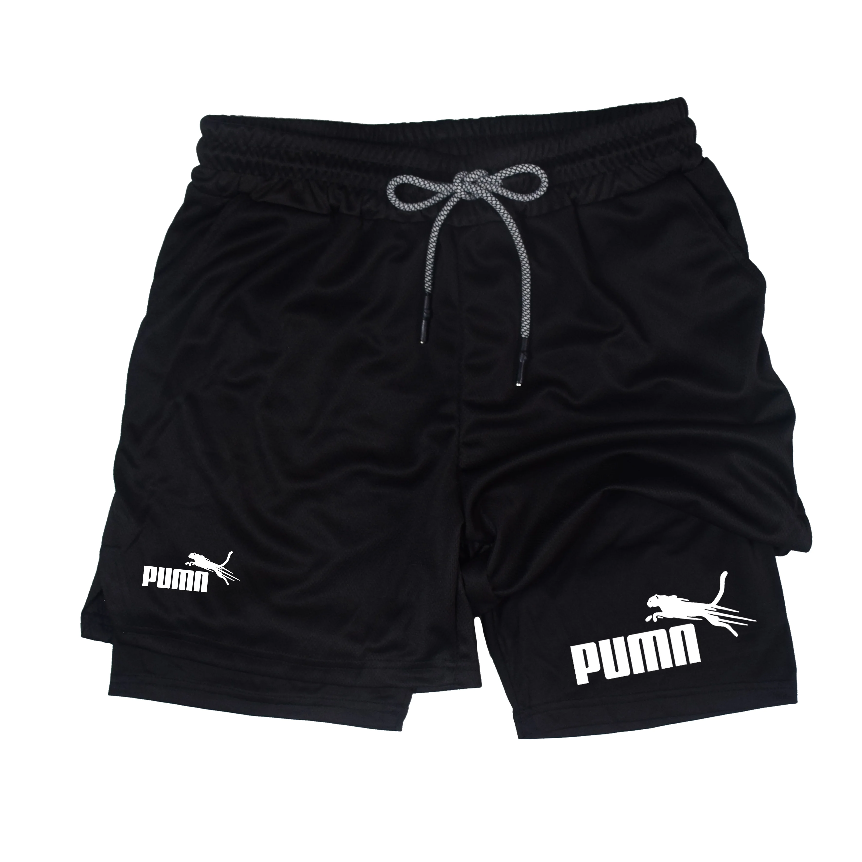 Shorts d'été respirants deux-en-un à double couche pour hommes, shorts de compression élastiques, shorts multifonctionnels à séchage rapide, M-3XL