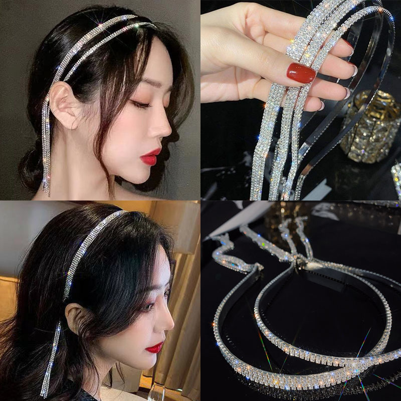 2022 Fashion Shiny Rhinestone Haarbanden Voor Vrouwen Haar Hoepel Lange Kwastje Haarband Hoepel Koreaanse Hoofdband Bruiloft Accessoires Geschenken