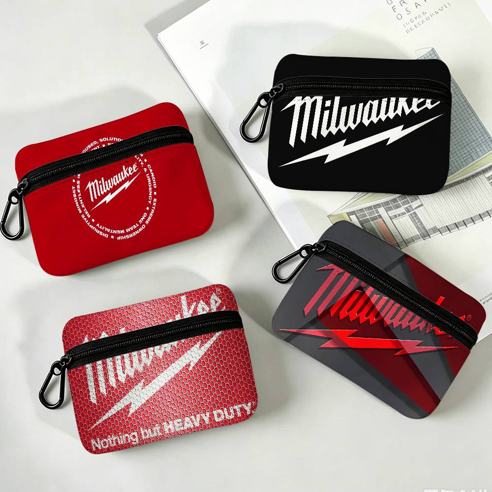 LOGO M-Milwaukees Mode Draagbare Mini Oxford Doek Portemonnee Met Karabijnhaak Rits Sleutelkaart Oortelefoon Opbergportemonnee