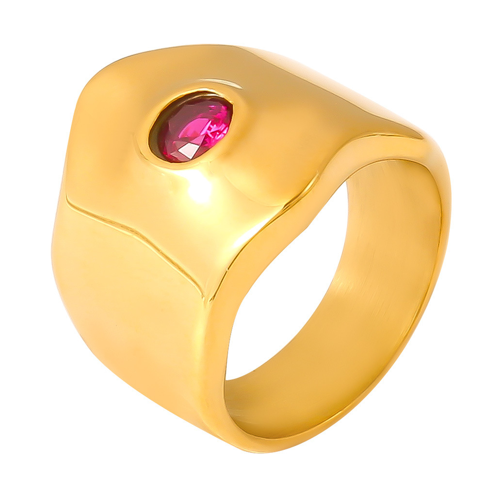Anillo ovalado de circón rosa a la moda para mujer, anillo de acero inoxidable chapado en oro para parejas, anillo para citas, regalo de joyería de lujo antialérgico