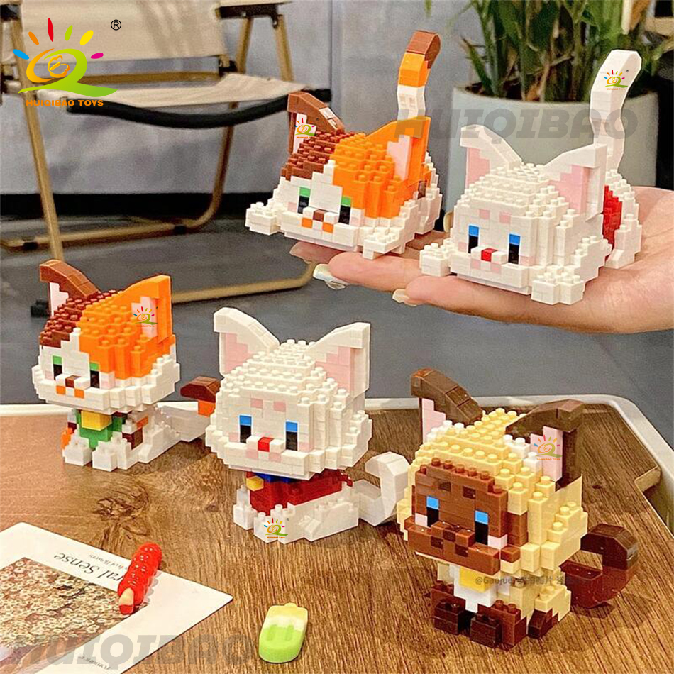 Huiqibao gato fofo micro modelo bloco de construção crianças mini animais de estimação cidade desenho animado animal tijolos de diamante brinquedos educativos presente para crianças