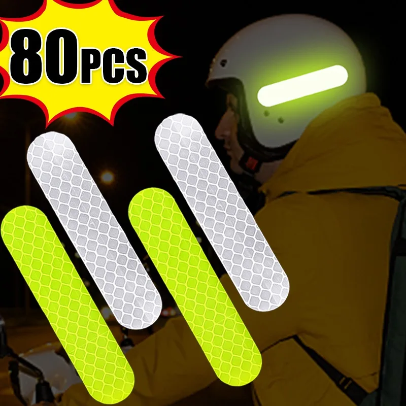 10-80PCS Adesivi di avvertimento riflettenti di sicurezza per casco Striscia Nastro riflettente impermeabile ad alta visibilità per auto da passeggio per guida notturna