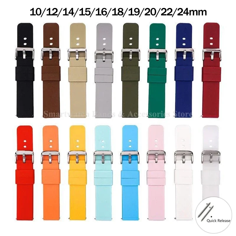 Correa de silicona para reloj de 10mm, 12mm, 14mm, 15mm, 16mm, 18mm, 20mm, 21mm, 22mm y 24mm, correa de reloj de liberación rápida para hombres y mujeres, pulsera Universal