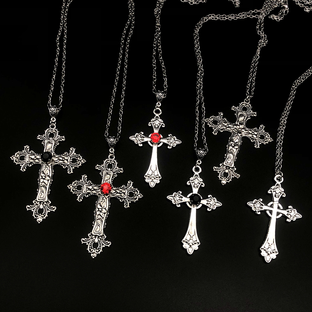 Grote gedetailleerde kruisboor hanger juweel ketting zilver kleur toon gotische punk sieraden mode charme verklaring vrouwen cadeau (rood