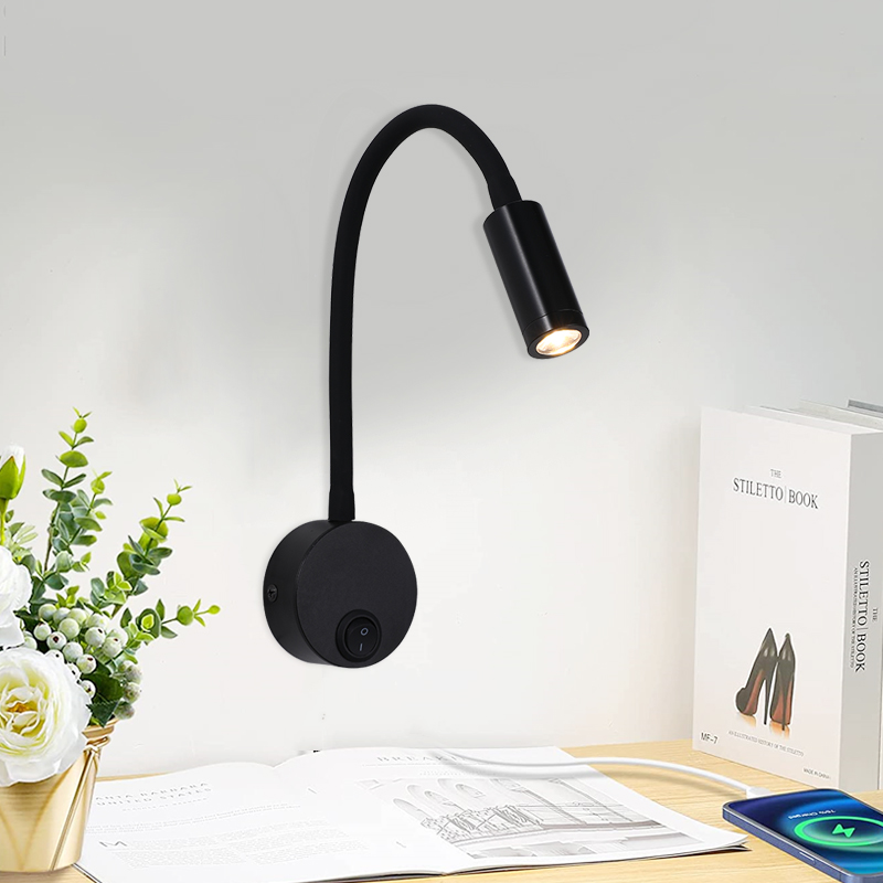 LED-Schwanenhals-Lesewandlampe, flexibel verstellbar mit Schalter, für Arbeit und Studium, Wandmontage, 85–265 V, Schlafzimmer, Nachttisch, Nachtlicht