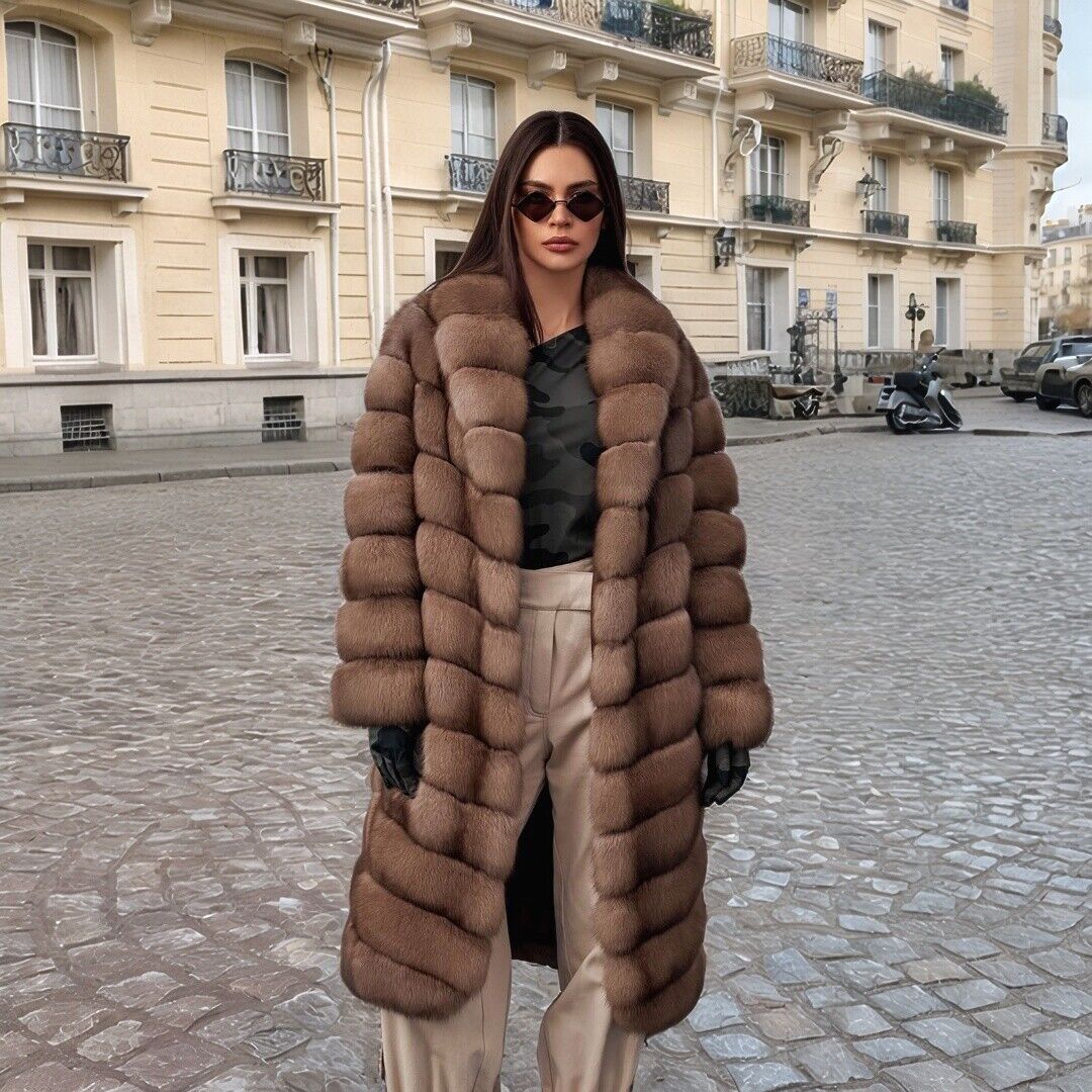 Abrigo de piel auténtica de zorro para mujer, chaqueta gruesa de piel auténtica de lujo, prendas de vestir, abrigo largo cálido de piel de zorro Natural para invierno 2024