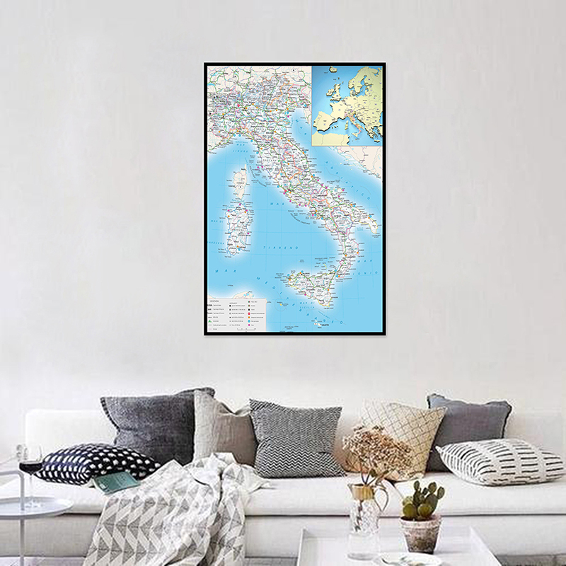 地理教育ツール イタリア語 - イタリア地図 ウォールアートプリント キャンバス絵画 ホームオフィス装飾