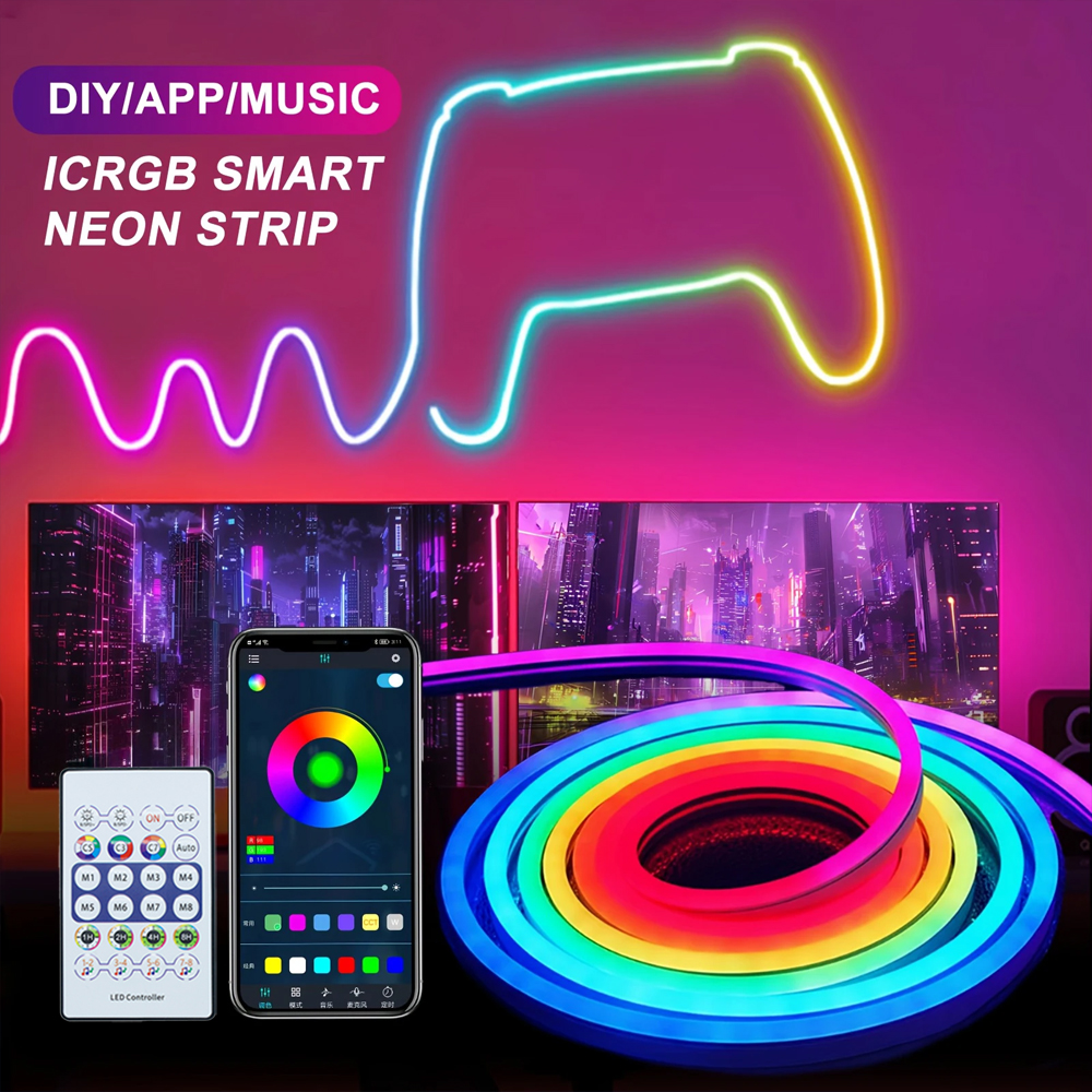 Tira de luces LED de neón RGBIC USB de 5V con Bluetooth, Control por aplicación, sincronización de música, cinta Flexible impermeable para decoración de fiestas y salas de juegos