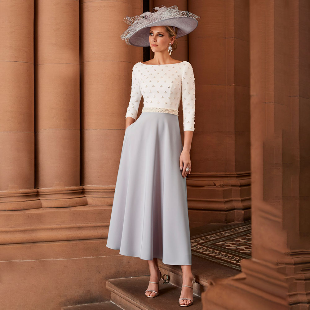 Luksusowe matka panny młodej sukienki na ślub Tea długość eleganckie suknie ślubne gości Midi linia 3/4 rękawy Party Dress 2023
