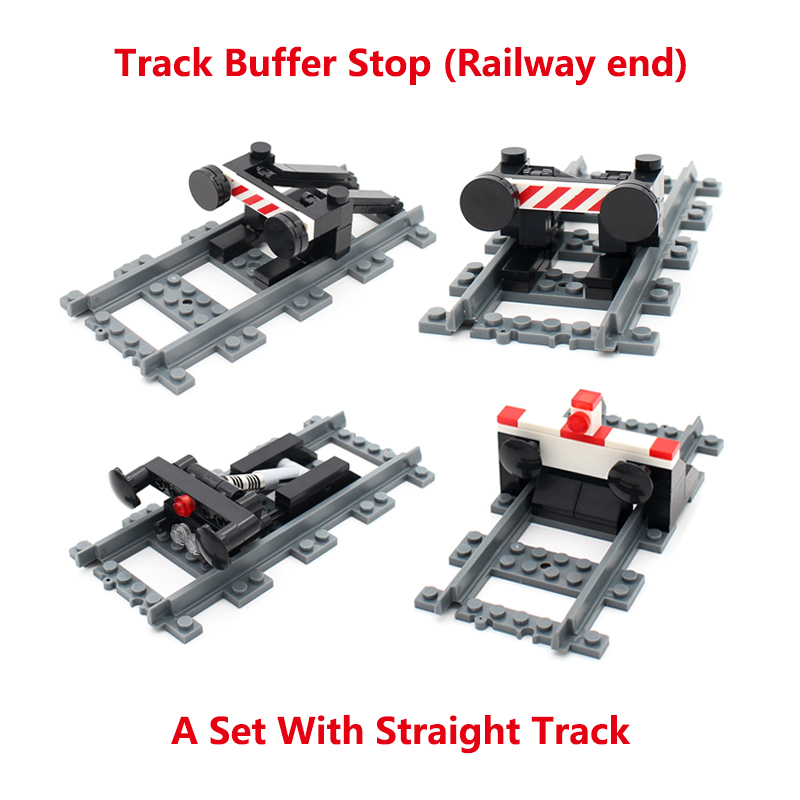 Piezas de tren de ciudad, juego de modelos de parada de búfer ferroviario, extremo ferroviario Compatible con 53401, pista recta MOC RC, juguete de bloques de construcción de tren