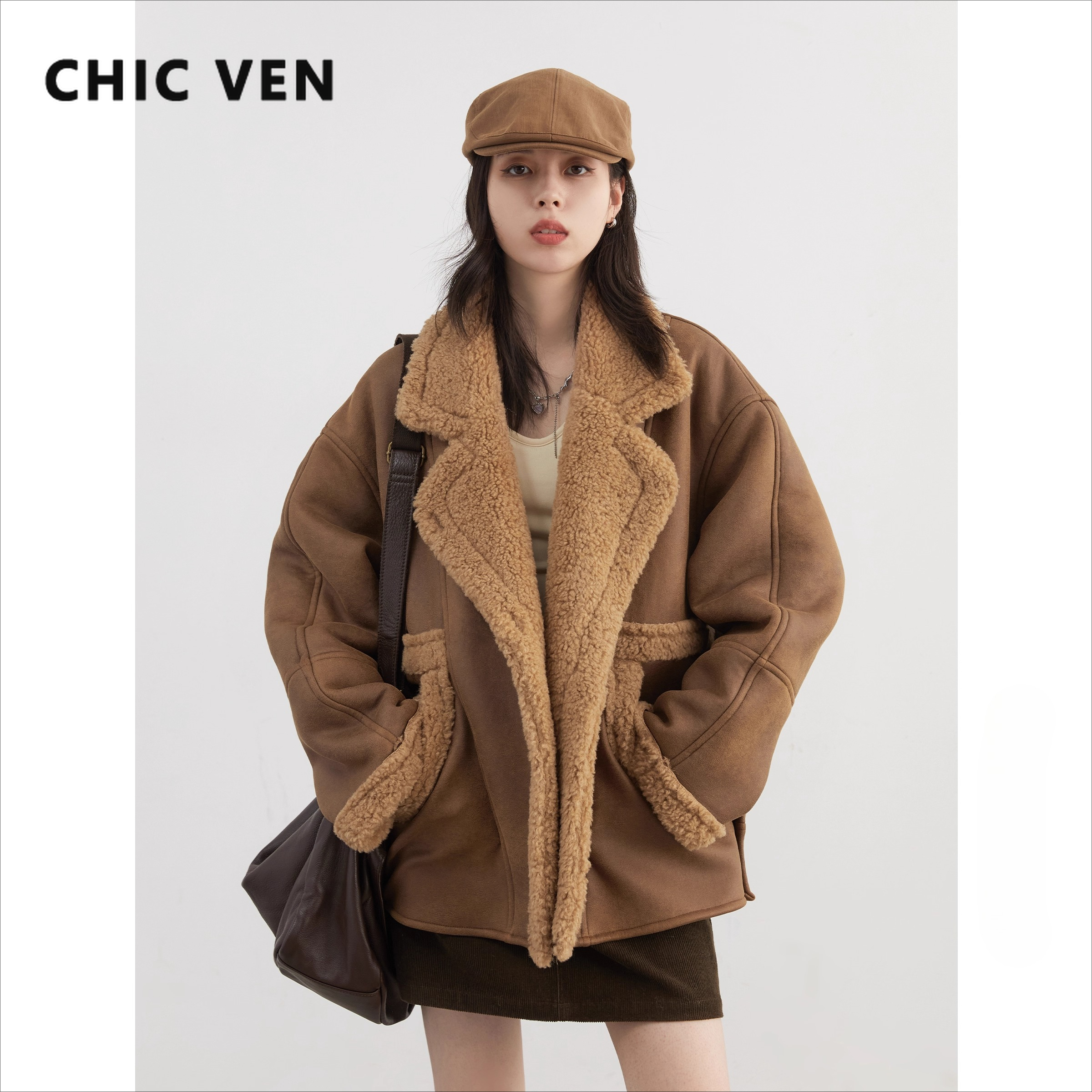 Chique ven feminino casaco de couro falso único breasted solto casual novo terno da motocicleta camurça jaqueta pele feminino topo outono inverno 2025