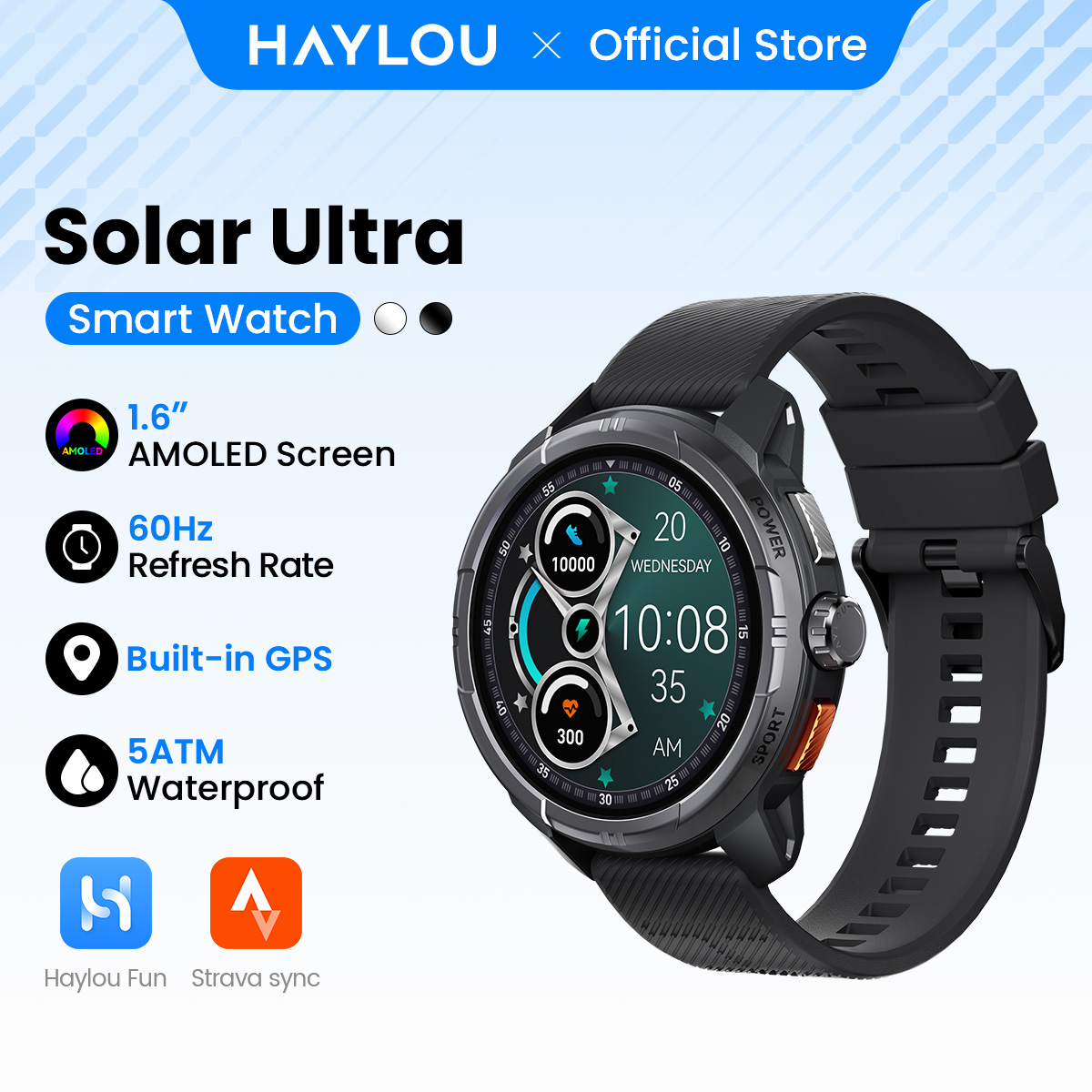 Умные часы HAYLOU Solar Ultra GPS с AMOLED-дисплеем 1,6 дюйма, водонепроницаемостью 5ATM, встроенным GPS, Bluetooth и функцией телефонных звонков, спортивные смарт-часы