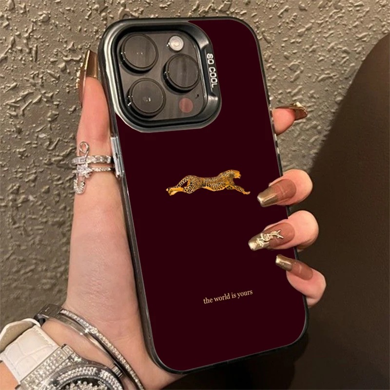 Fashion Leopard Wine Red Pattern Phone Case For iPhone 11 12 13 14 Plus 15 16 17 Air Pro Max 16E Shockproof Hard Phone Cover