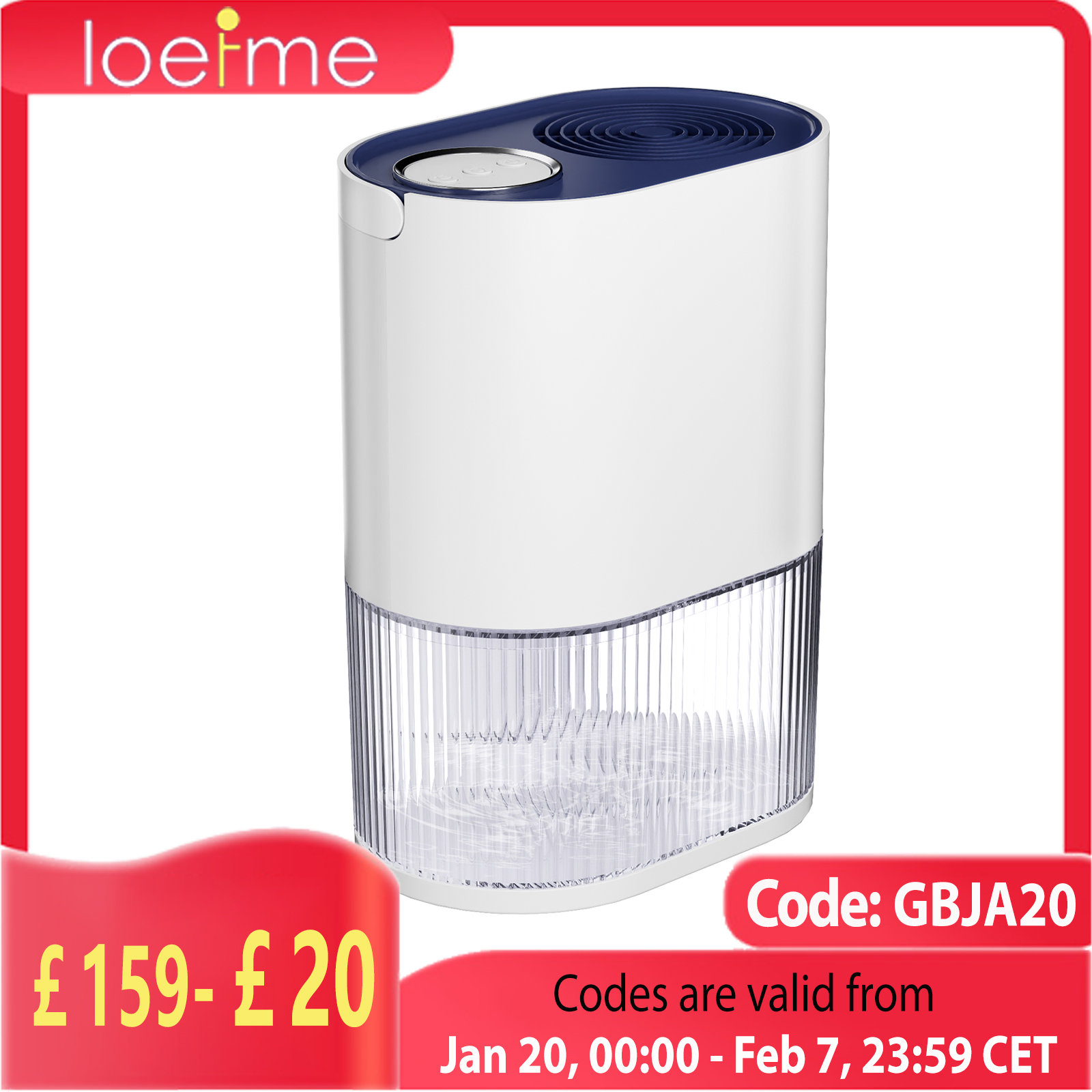 LOEFME 2000 ml elektrischer Luftentfeuchter, automatische Abschaltung, Luftreinigungsmaschine, Timer, geräuschloses 7-Farben-Licht mit Griff für Zuhause