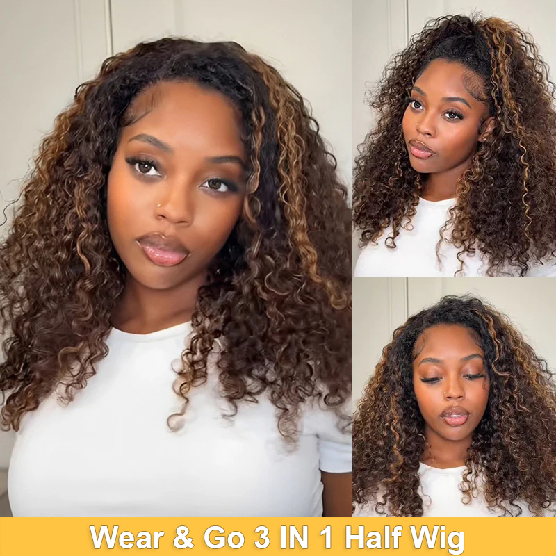 1b30 destaque meia peruca wear and go 3in1 bandana perucas de cabelo humano onda de água perucas 100% cabelo encaracolado peruca de cabelo humano onda profunda