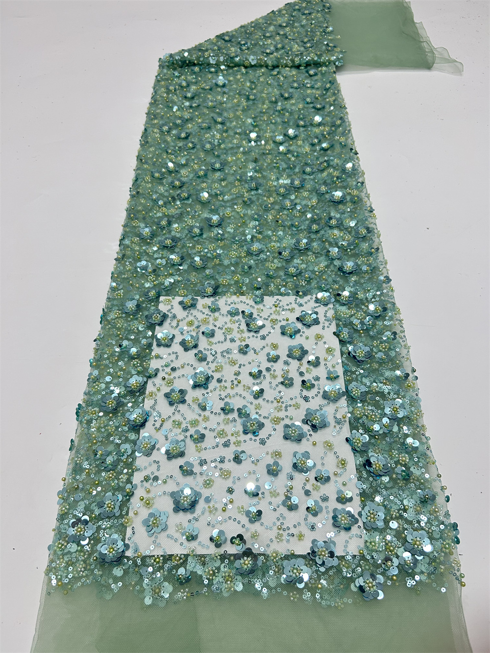 Beautiful African Nigerian Beaded Lace Fabric 2026 French Sequins Mesh Lace Fabric Women for Sewing Wedding and Party Dresses