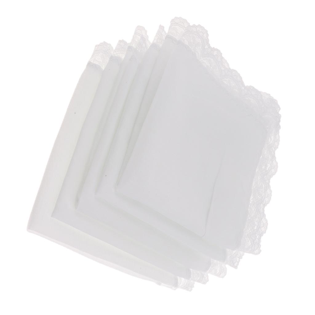 Lenços De Algodão Bordado Para Senhoras, Fronteira De Renda, Lenço Branco Para Festa De Casamento, Banquete, 5 Pcs