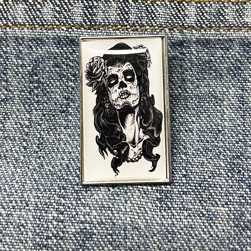 Day of The Dead Sugar Skull wanita Mexican Enamel Pin perhiasan lencana kecantikan