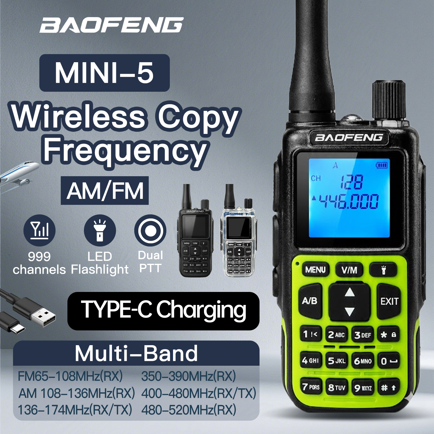 Mini Pocket Bao, Baofeng MINI-5 walkie-talkie UV dual-segment full-segment Bluetooth FM one-button frequency go on road trip
