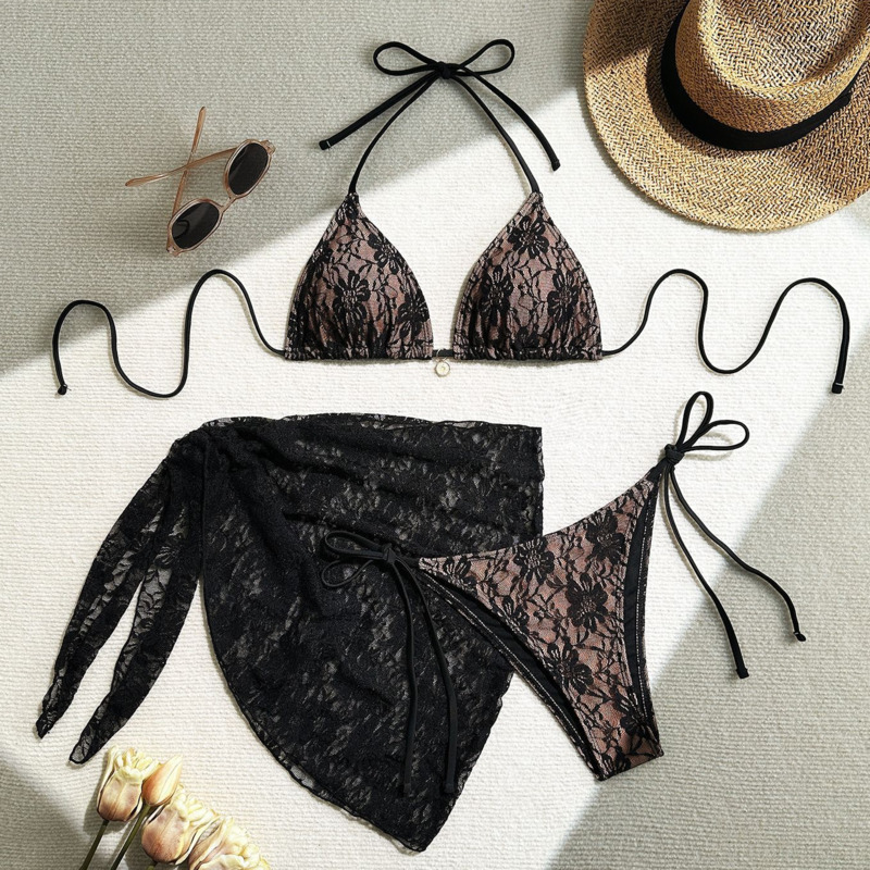 Bikinis sexis de encaje para mujer, trajes de baño de tres piezas para mujer, ropa de baño para playa, trajes de baño, conjunto de Bikini brasileño, bañista para piscina