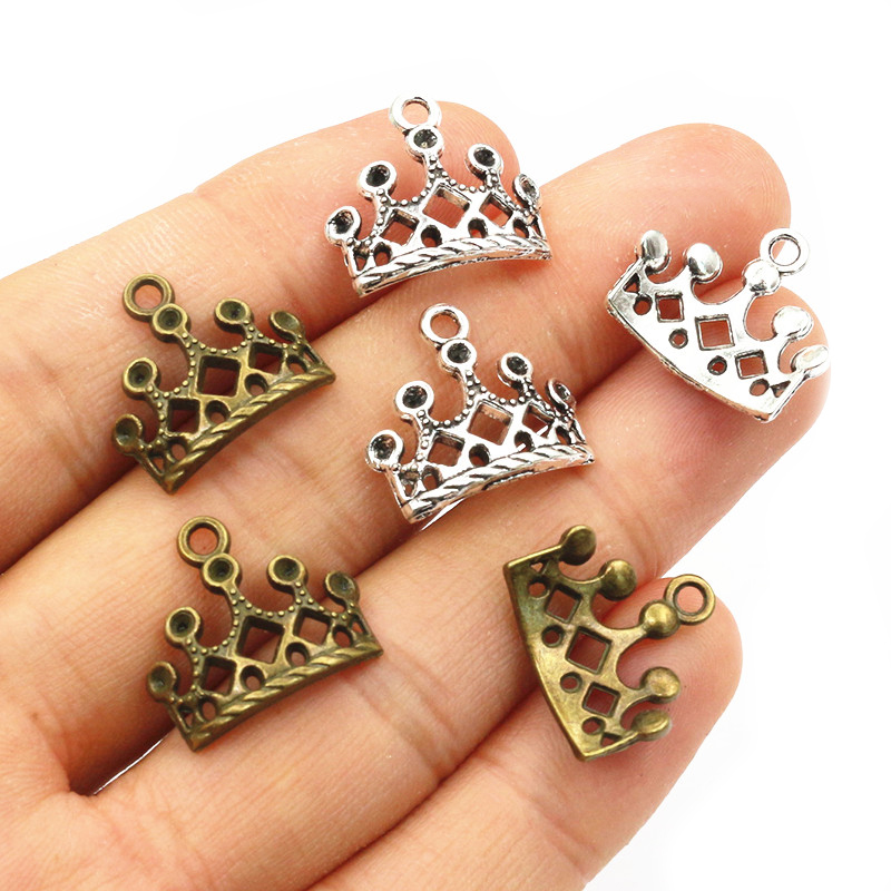 40 pçs 16x17.5mm liga de zinco metal coroa encantos pingente diy jóias fazendo acessórios para colar pulseira