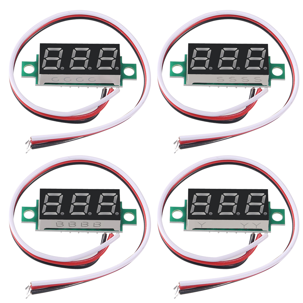 4pcs 디지털 미니 디지털 전압계 0.28 인치 3 라인 0-100V 디지털 전압계 게이지 테스터 LED 디스플레이 패널 전압계