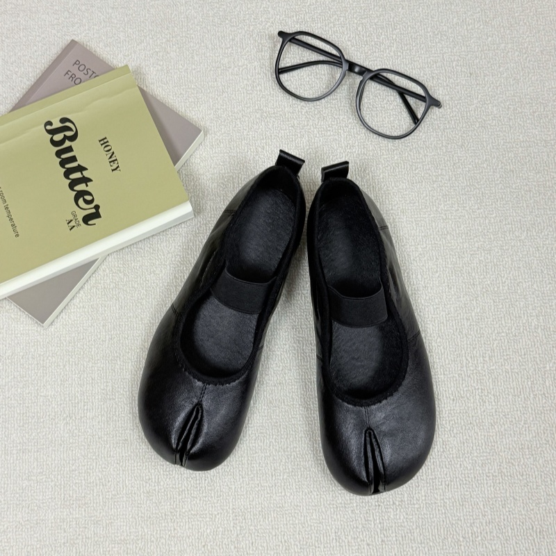 Dames Tabi Mary Janes met gespleten teen Minimalistische matte leren platte schoenen Franse stijl instappers Comfortabele wandelschoenen Schoeisel met elastische band